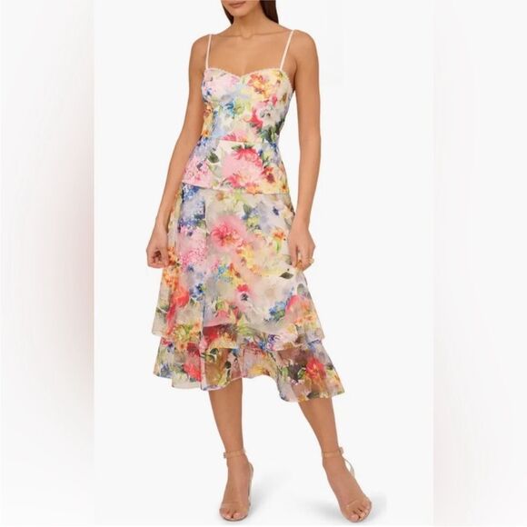 Adrianna Papell ADAE211291 Printed Embroidered Fit & Flare Floral $243 - Picture 2 of 8